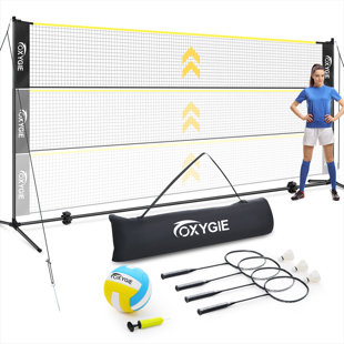 OXYGIE 17 ft Portable Height Adjustable Badminton Pickleball Volleyball Net Set