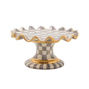 MACKENZIE-CHILDS Sterling Check® Ceramic Fluted Cake Stand