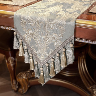 ASTORIA GRAND Mestan Rectangle Damask Shabbat High Pick Density Fabric Table Runner