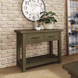 FERNLEAF Francine 2 Drawer Console Hallway Table With Open Shelf – Solid Reclaimed Natural Pine