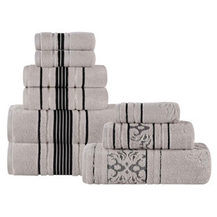 CHARLTON HOME® Sadie Zero Twist Cotton Solid and Jacquard Floral Absorbent 9 Piece Assorted Towel Set