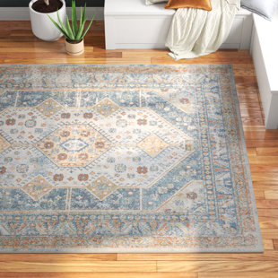 LANGLEY STREET® Washburn Machine Washable Oriental Blue/Ivory Area Rug