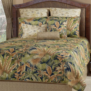 VICTOR MILL Bahamian Nights tropical foliage 4 Piece Comforter Set