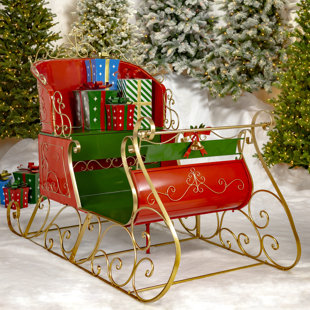 ZAER LTD INTERNATIONAL 5.5 ft. Tall Elegant Life-Size Metal Christmas Sleigh "The Bethlehem"