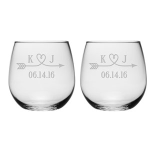 SUSQUEHANNA GLASS Love Arrow Initials 17 oz. Stemless Wine Glass (Set of 2)