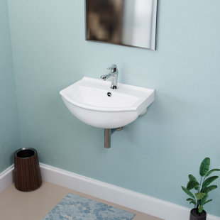 THE RENOVATORS SUPPLY INC. White Ceramic Small Wall Mount Bathroom Sink 17.75" Arc Basin with Overflow