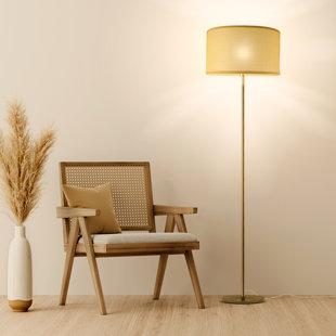 BRIGHTECH Zion 65 in. Mid-Century Modern LED Energy Efficient Floor Lamp with Wicker Drum Shade