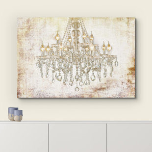 IDEA4WALL Bright Gold Crystal Glam Chandelier Light Pictures Large Vintage Décor Framed Canvas Print Wall Art