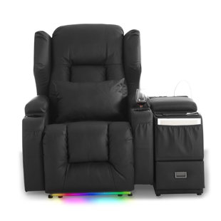 WROUGHT STUDIO™ Power Recliner Chair with Multi-Functional Console Set, LED Light, Cup Holders, Free Pillows