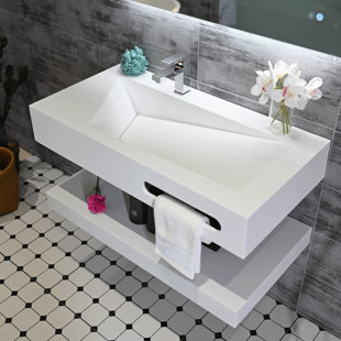 GESIPOR 36" x 19” Double Layers Resin Specialty Wall Mounted Bathroom Sinks