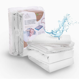 ALCUBE Set of 4: 2x Cotton Fitted Sheets and 2x Moisture Protection Pad