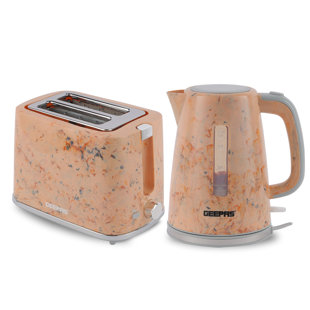Geepas 1.7L 2200W Cordless Electric Kettle, 900W 2 Slice Bread Toaster Combo Set, Premium Design Cream