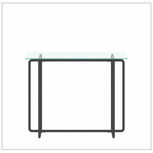 THINK URBAN Console Table Single Layer Tempered Glass Rectangular Porch Table Black Leg Double Tempered Glass Tea Table-34.65" H x 43.31" W x 13.78" D
