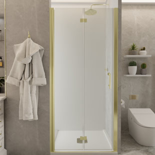 EXBRITE 34-35.5 in.W x 72 in.H Bifold Frameless Glass Shower Door, Folding Frameless Shower Door