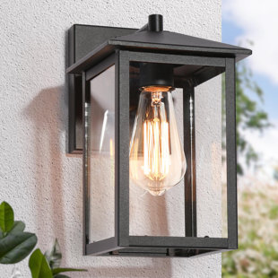 LALUZ Black 12'' H Glass Outdoor Wall Light