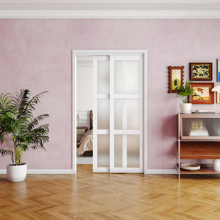 CHIC MODE 3-lite Frosted Glass Solid Manufactured Wood Flush Prefinished Sliding Closet Door