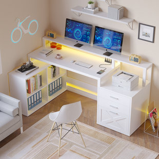 EBERN DESIGNS Ravleen 66'' W L-Shaped Computer Desk with Cube Shelves and Cabinet