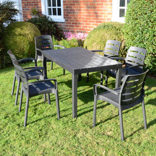 EBERN DESIGNS Roann Rectangular Table with 6 Chairs Garden Set