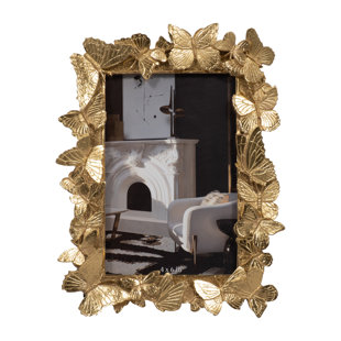 HOUSE OF HAMPTON® 4x6 Gold Polyresin and Glass Photo Frame with Enchanting Butterflies Decor