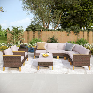 ALPHAMARTS 10 Piece Wicker Outdoor Patio Furniture Set, Stylish Rattan Sectional Patio Set with Beige Cushions