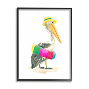 STUPELL INDUSTRIES Az-945-Framed " Pelican And Beach Tube " by June Erica Vess