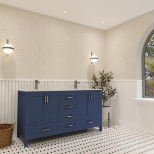 AYNA DECORS Rooh 60'' Free Standing Double Bathroom Vanity with White Quartz Top