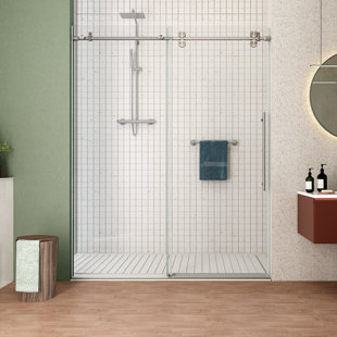 SUNROSA 55" W x 76" H Single Sliding Frameless Shower Door with 5/16"(8mm) Clear Tempered Glass