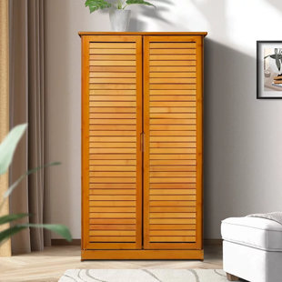 MONIBLOOM 7 Tiers 21 Pairs Free Standing Bamboo Shoes Rack Organizer with Door, Storage Cabinet for Entryway