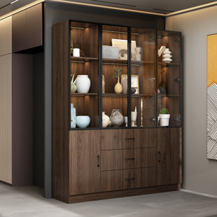 MORINOME 78.7 H x 63 W 3 Drawers Display Case Curio Cabinet With Glass Door & LED Lights