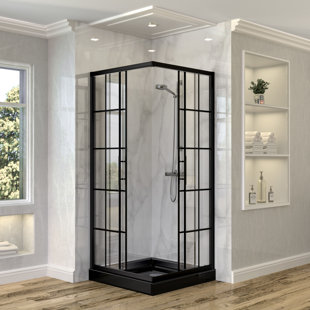 CKB 33 7/8" D x 33 7/8" W x 72" H Matte Black Shower Door with Aluminum Frame and Tempered Glass