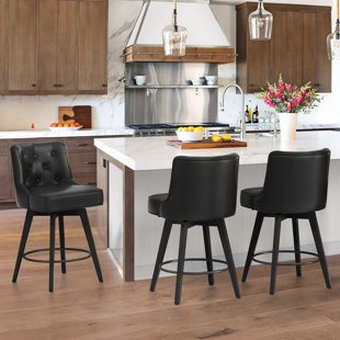 WILDON HOME® Dryver Swivel Upholstered Counter Stool with Solid Wood Frame (Set of 3)