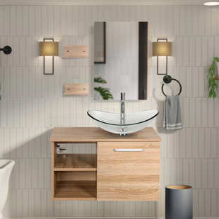 EVERLY QUINN Mereworth 28'' Single Bathroom Vanity with Manufactured Wood Top with Mirror