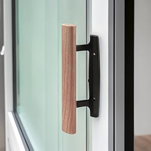 G.A.S. HARDWARE Mortise Style Reversible Sliding Patio Door Handle Set with Oak Wood Interior Handle