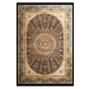 RUGPERA Aldoniya Gold And Brown Color Oriental Design Carpet Machine Woven Polyester & Cotton Yarn Area Rug