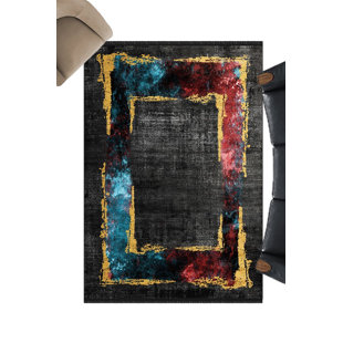 RUGPERA Swind Anthracite And Blue And Burgundy Color Abstract Design Carpet Machine Woven Polyester & Cotton Yarn Area Rugm