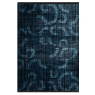 RUGPERA Asia Navy Blue Color Geometric Design Carpet Machine Woven Polyester & Cotton Yarn Area Rugm