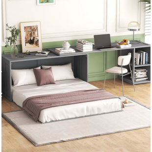 GZMWON Murphy Bed Frame with Headboard with Rotable Desk