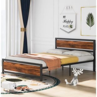 GZMWON Metal And Wood Bed Frame With Headboard And Footboard