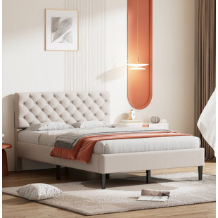 GZMWON Upholstered Linen Platform Bed Frame