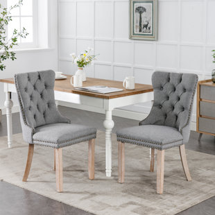 BUTHREING Tufted Linen Side Chair Dining Chair