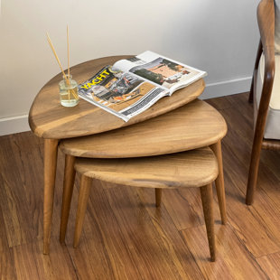UPP ULTIMATE PREMIUM PRODUCTS Solid Wood 3 Legs Nesting Tables -Walnut