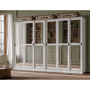 PALACE IMPORTS, INC. 100% Solid Wood 6-Mirrored Sliding Door Wall System Wardrobe