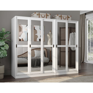 PALACE IMPORTS, INC. 100% Solid Wood 5-Mirrored Sliding Door Wall System Wardrobe Armoire