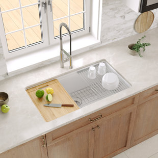 DeerValley Fireclay Workstation Kitchen Sink 33" L x 19" W Large Single Bowl Undermount/Drop-in Kitchen Sink with Accessories