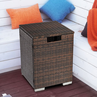 AJ ENJOY Hideaway Propane Tank Cover and Side Table for Outdoor Gas Fire Pit with Foldable Lid