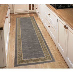 PURHOME Meander Greek Key Bordered Slip Resistant Low Pile Runner Rug 2' x 7'