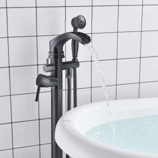 NABIYY Matte Black Floor Mounted Tub Filler Freestanding Bathtub Faucet with Hand Shower