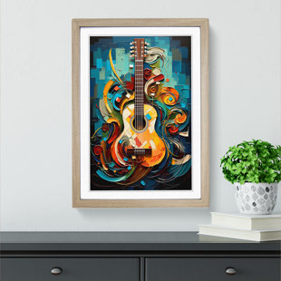 BIG BOX ART Acoustic Guitar Abstract No.2 - Single Picture Frame Print on Wood