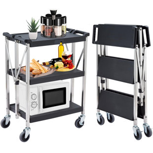 BABEVY Portable Folding Service Cart, 3 Tier Folding Utility Cart