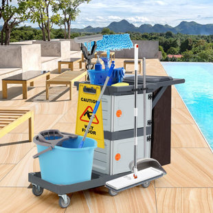 BABEVY Commercial Janitorial Cart with 2 Cabinet